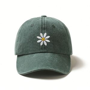 Casquette en coton lavé à 6 panneaux avec logo personnalisé, broderie marguerite, visière incurvée, respirante, fermeture métallique, douce, vente en gros directe usine - Product Image 3