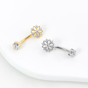 Титановый пирсинг для пупка с внутренней резьбой, в форме подсолнуха, с цирконием, украшение для подарков - Product Image 2