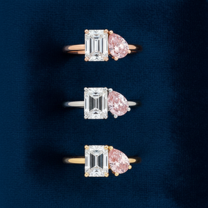 Eleganter Rosa Birnen- und Smaragdschliff Labor-Diamant Toi et Moi Pinky <span class=keywords><strong>Ring</strong></span> 1,2 Karat Zweifarbiger <span class=keywords><strong>Gold</strong></span>-Statement-<span class=keywords><strong>Ring</strong></span> - Product Image 5