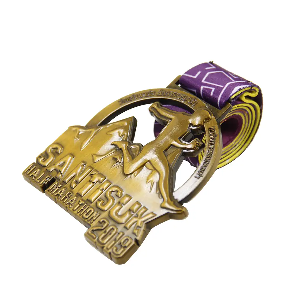 Médaille de prix incroyable avec logo personnalisé et ruban, fabrication en métal, médaillon vierge, bronze, argent, or, marathon, course, marathon, sport