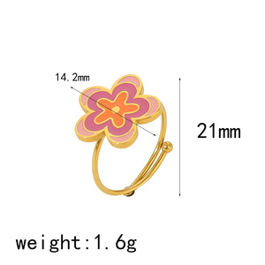 Anillo de acero de titanio rosa melocotón con diseño de corazón, flor e insecto para mujer, regalo de joyería - Product Image 2