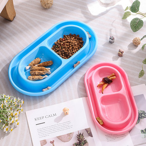 Bol double pour animaux de compagnie Youcheng, pour nourriture et eau, pour chats et chiens, anti-renversement, en PP, bleu, gris, rouge, couleurs mélangées, envoi aléatoire - Product Image 3