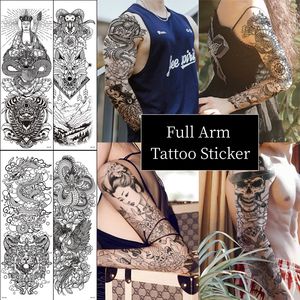 <span class=keywords><strong>Manga</strong></span> de tatuaje temporal personalizada al por mayor para hombres y mujeres calavera serpiente Geisha flor impermeable brazo completo tatuaje pegatina - Product Image 1
