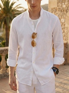 Camisa de Manga Larga con Cuello Mao, 100% <span class=keywords><strong>Lino</strong></span> Natural, Corte Informal y Relajado, Cómoda para Vacaciones al Aire Libre - Product Image 6