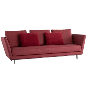 طقم أثاث غرفة المعيشة بتصميم فاخر إيطالي عصري بتصميم بسيط أريكة قماشية حمراء 3 مقاعد