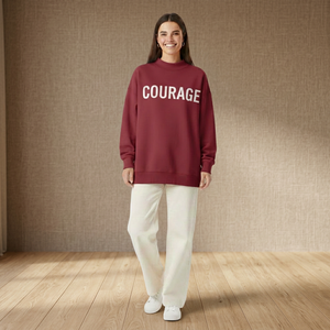 Sudadera con Capucha Oversize para Mujer, Estampado Courage, Poliéster/Algodón, Tejido Terry Lavado, Bordada, Manga Larga, para Otoño, con Logotipo Frontal - Product Image 1