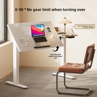 Bureau électrique relevable réversible et effaçable (88+30)*50cm avec plateau en verre trempé, poste de travail assis-debout, table de bureau et d'étude