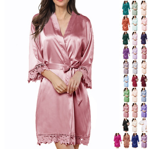 Abito <span class=keywords><strong>da</strong></span> <span class=keywords><strong>donna</strong></span> di alta qualità in tinta unita in raso opaco con pizzo <span class=keywords><strong>da</strong></span> sposa pigiama <span class=keywords><strong>da</strong></span> sposa traspirante taglia XS per l'estate autunno primavera - Product Image 4