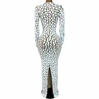 Robe de soirée longue à manches longues en maille à pois pour femme, idéale pour les fêtes, mariages et spectacles