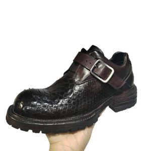 รองเท้าหนังงูหลาม Goodyear รุ่น Water-Washed แบบ DeBey งานแฮนด์เมด ดีไซน์เรโทรลำลอง หัวรองเท้าโลโก้ปั๊มนูน พร้อมหัวเข็มขัดปรับแต่งได้ สำหรับฤดูใบไม้ร่วง - Product Image 5