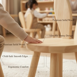 Chaise en bois massif à oreilles de lapin pour chambre d'enfant, tabouret pour tout-petits, ensemble pour garderie, crèche, école maternelle, salle de classe - Product Image 3