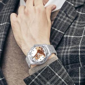 Montre d'affaires de luxe personnalisée en acier inoxydable avec cadran analogique de 43mm simple style antique fonction de réserve de marche bracelet en cuir OEM - Product Image 2