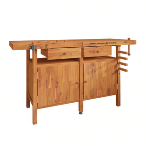 Banc de travail en bois massif Mlahaba International 63.8x24.4x32.7 avec tiroirs et étriers pour le travail du bois - Product Image 1