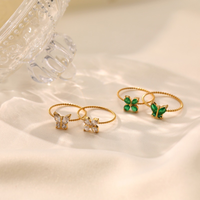 Bague papillon pour femme, plaquée or 18 carats, acier inoxydable, zircone cubique, bague de luxe DIY tendance