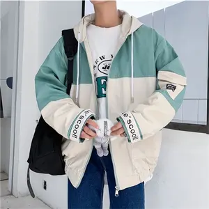 Autunno 2021 Nuovo Utensili Degli Uomini di Colore di Contrasto di Modo Casuale Con Cappuccio Giacche Uomo Streetwear Hip Hop Sciolto Giacca Bomber