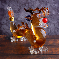 Carafe en verre transparente artisanale en forme de dragon chinois - Récipient de stockage pour vin et spiritueux avec bouchon à vis en métal et boîte cadeau
