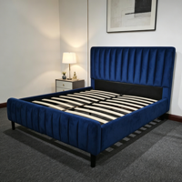 Lit plateforme moderne capitonné en velours à cannelures verticales, bleu roi, avec sommier à lattes en bois massif, pour chambre à coucher (tailles King et Queen)