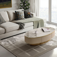 Table basse Hanyee de luxe avec cadre en acier inoxydable, tiroir en cuir Barenia, plateau en marbre, ensemble table basse et meuble TV pour salon