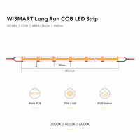 Bande LED COB WISMART 48V Longue Durée 480 LED/m 20m 8W/m 8mm IP20 Lumière Blanche Sans Points 3000K 4000K 6000K pour Éclairage Intérieur
