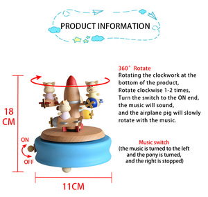 Caja de música de nuevo diseño al por mayor caja de música de madera de cerdo volador giratoria bonita colorida para regalos de niños - Product Image 2