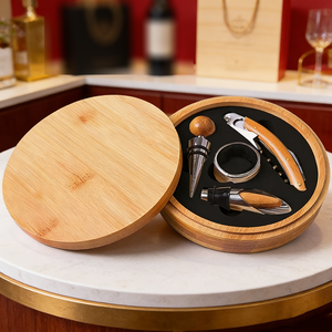 Juego de abridor de botellas de vino de 4 piezas, caja de bambú con componentes de acero, diseño de madera oscura, kits de accesorios hechos en Guangdong - Product Image 4