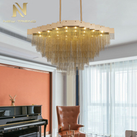 Nouvelle tendance en matière de décoration intérieure, luminaire en aluminium couleur or, lustre en chaîne pour villa, restaurant