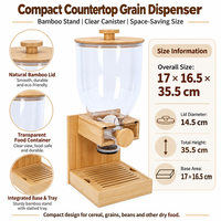 Distributeur de céréales pour comptoir avec support en bambou, récipient transparent pour aliments secs (riz, haricots, noix et grains de café)