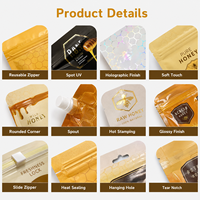 Sachets d'emballage alimentaire personnalisés avec logo imprimé, mini-sachets de miel en plastique thermoscellables avec encoches de déchirement pour liquides