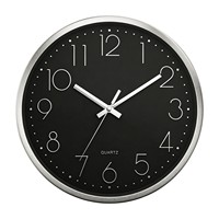 Horloge murale silencieuse à quartz analogique à chiffres 3D en relief, cadre en métal noir moderne de 12 pouces, facile à lire, fonctionne avec des piles