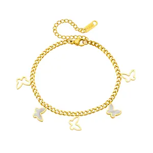 factory wholesale stock stainless steel pvd gold plated charm thin style stone bangle bracelet women
