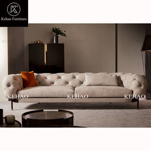 Set di divani da soggiorno italiani con bottoni postmoderni in tessuto Chesterfield in pelle sintetica a tre posti - Product Image 3