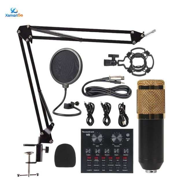BM800 Microphone Condensador V8 Sound Card Recording Studio Karaoke Set Kit for Live Streaming
