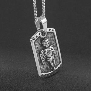 Collar con Colgante de Cupido, Acero Inoxidable, Joyería Religiosa Cristiana, Medalla Ovalada, Colgante de Ángel Orando, para Mujeres y Hombres - Product Image 1