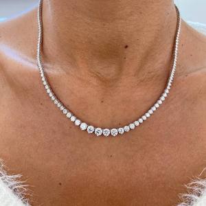 Collar de Cadena de Tenis de Plata de Ley 925 con Moissanita de Corte Redondo, Lujoso y Delicado, Regalo para Novia, Boda, Compromiso, Fiesta - Product Image 6