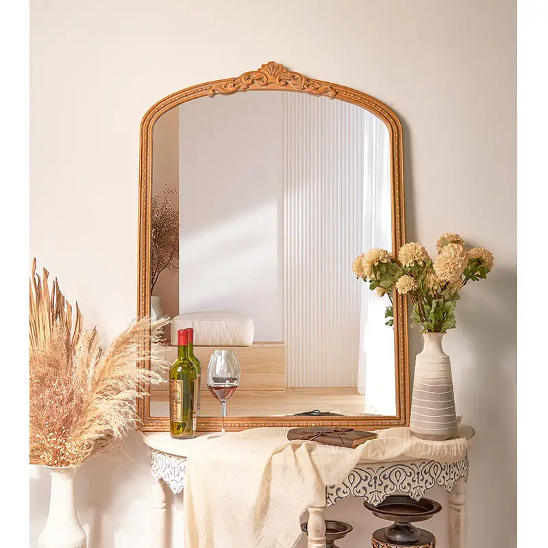 INNOVA décoration murale de salon vintage luxe couleur or cadre en bois grand miroir