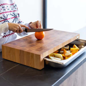 Werks anpassung Klassisches Holz schneide brett 40x30 Großes Holzendkorn-Metzgerblock-Schneide brett mit Schubladen ablage - Product Image 3