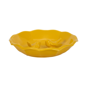 Mangiatoia per Uccelli in Ceramica Stile Ciotola per Fiori, per Giardino Esterno, da Tavolo o da Terra, Gialla - Product Image 2