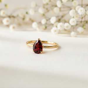 <b>925</b> <b>silver</b> <b>rings</b> Red Garnet Stone 14k Gold Plated pear cut <b>ring</b> Engagement Wedding <b>rings</b> Lovers Shape Bohemian Style Fine <b>ring</b> - Product Image 2