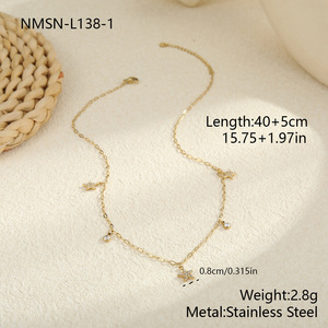 Kalung Liontin Bunga Bintang Bulan Berlapis Emas 18K Mewah dengan Baja Anti Karat PVD dan Batu CZ untuk Perhiasan Sehari-hari Wanita - Product Image 2