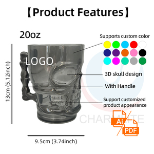 Jarra de Plástico con Forma de Calavera de 20oz, Estilo Gótico Oscuro, Temática de Terror, Diseño de Esqueleto Espeluznante - Product Image 2