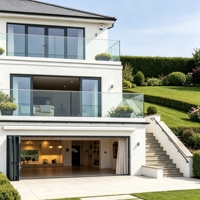 Système de balustrade en verre sans cadre en aluminium moderne pour balcon et terrasse extérieure, avec des caractéristiques résistantes à l'eau et à la rouille et une garantie de 5 ans