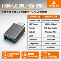 Adaptor OTG USB C Male ke USB 3.0 A Female