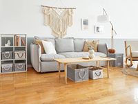 LoforHoney – Paniers de rangement modernes en tissu rectangulaires avec couvercles, pliables, pour placard, paniers à linge, poignées en corde de coton, grand format, beige et marron