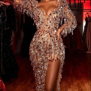 Caliente Sexy sirena hasta el suelo vestido bordado de cristal elegante vestido de fiesta de boda vestido de noche 2025 ocasión especial - Product Image 1