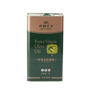 Conteneur en fer blanc de 5L de qualité alimentaire, imprimé offset, surface laquée, forme carrée ou rectangulaire, avec bec verseur flexible, pour huile d'olive, logo personnalisé - Product Image 1