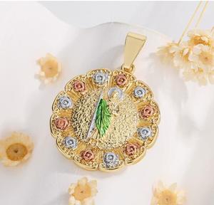 Collar con Colgante Redondo Tricolor <span class=keywords><strong>de</strong></span> la Virgen María y <span class=keywords><strong>San</strong></span> <span class=keywords><strong>Judas</strong></span>, Estilo Hip Hop Religioso, en Oro <span class=keywords><strong>de</strong></span> 14k - Product Image 4