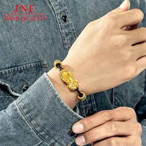 Pulsera Gilt Pixiu para <span class=keywords><strong>mujer</strong></span>, chapada en oro amarillo sobre cobre, accesorios de oro duro 3D, cuentas con efecto <span class=keywords><strong>tatuaje</strong></span>, pulsera roja con correa de mano para hombre - Product Image 2