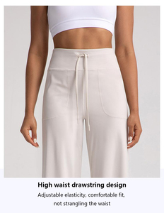 Pantalon de sport taille haute XW-CK055 pour femme, coupe ample, jambe large, personnalisable avec logo, idéal pour le yoga, le fitness et les activités de plein air, grandes tailles disponibles - Product Image 2