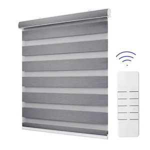 Tissu occultant de luxe <span class=keywords><strong>en</strong></span> tissu zébré / <span class=keywords><strong>lin</strong></span> combiné pour stores enrouleurs, revêtements de fenêtres extérieurs - Product Image 1