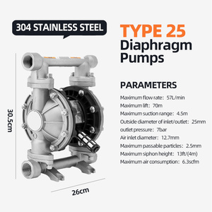 Customizable 1 Inch Metal PP Compressed Air Diaphragm <strong>Pumps</strong> 8.4 <strong>Bar</strong> Pressure 25mm Outlet Sea Water Pneumatic Printing Ink OEM - Product Image 2